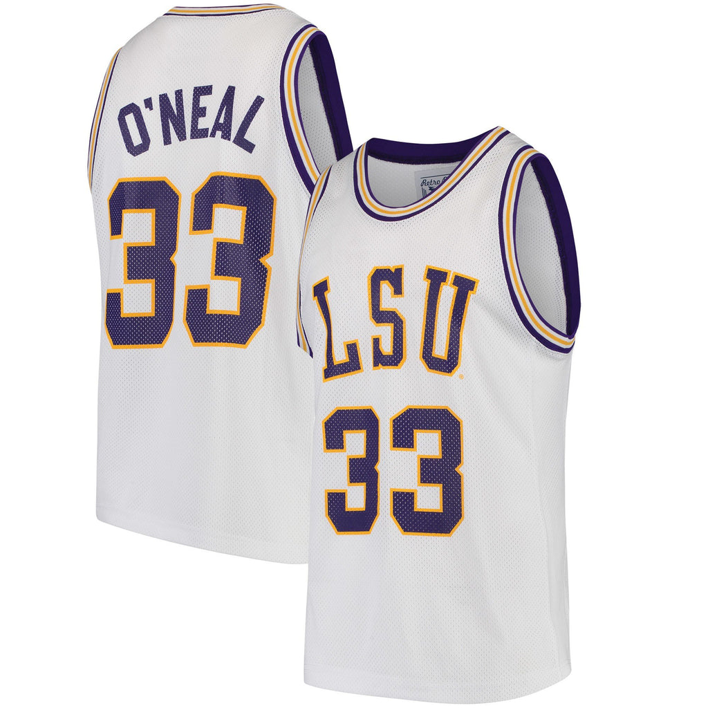 Men's Original Retro Brand Shaquille O'Neal White LSU Tigers Replica Basketball Jersey