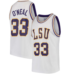 Men's Original Retro Brand Shaquille O'Neal White LSU Tigers Replica Basketball Jersey