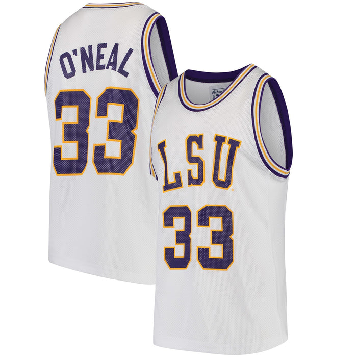 Men's Original Retro Brand Shaquille O'Neal White LSU Tigers Replica Basketball Jersey