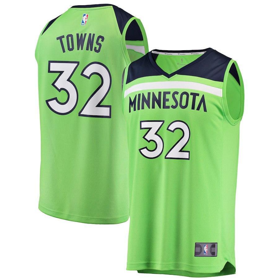 Karl-Anthony Towns Minnesota Timberwolves Branded Youth Fast Break Jersey Neon Green - Statement Edition 2018/2019