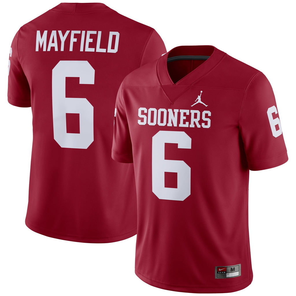 Men's Jordan Brand Baker Mayfield Crimson Oklahoma Sooners Alumni Player Jersey