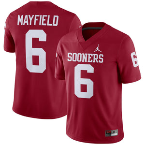 Men's Jordan Brand Baker Mayfield Crimson Oklahoma Sooners Alumni Player Jersey