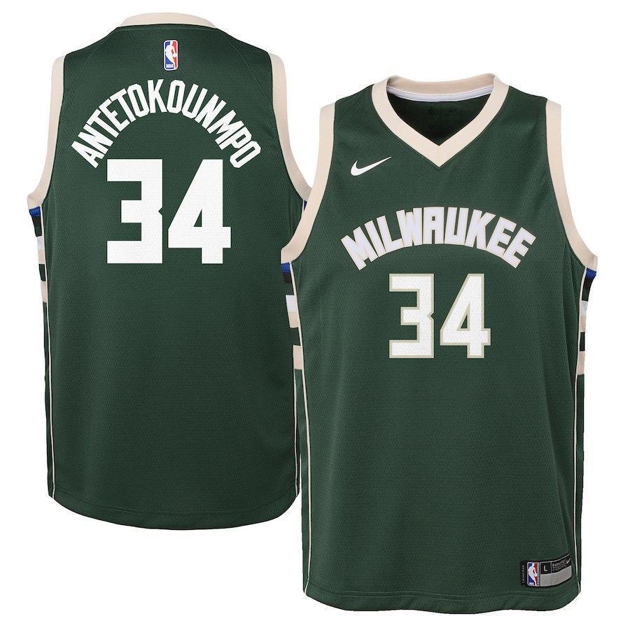 Giannis Antetokounmpo Milwaukee Bucks Youth Jersey Green - Icon Edition 2018/2019