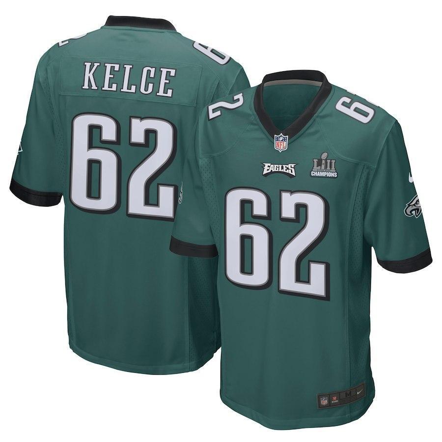 Jason Kelce Philadelphia Eagles Midnight Green Super Bowl LII Champions Patch Game Jersey 2019