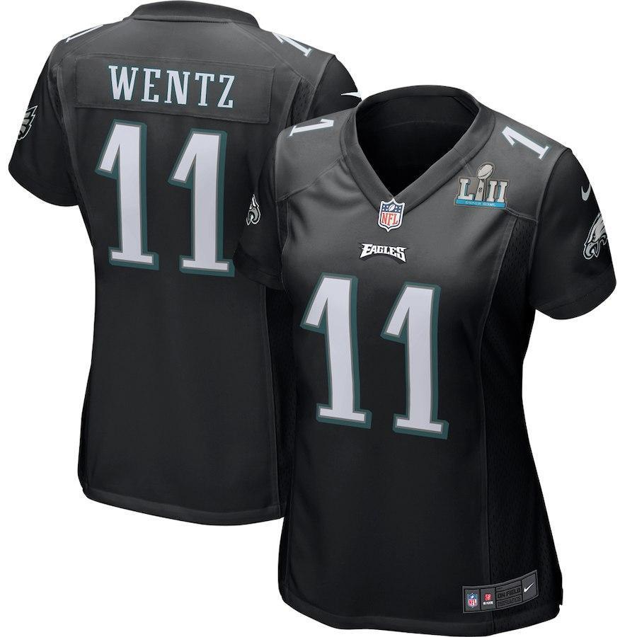 Women's Carson Wentz Black Philadelphia Eagles Super Bowl LII Bound Patch Game Event Jersey 2019