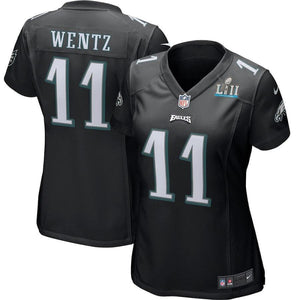 Women's Carson Wentz Black Philadelphia Eagles Super Bowl LII Bound Patch Game Event Jersey 2019