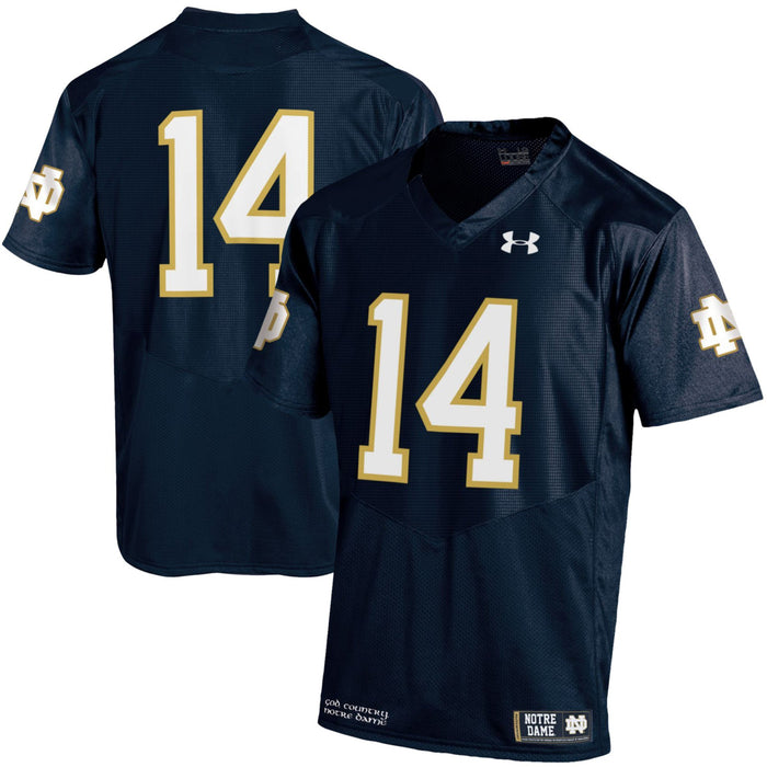 Men's Under Armour #14 Navy Notre Dame Fighting Irish Premier Jersey