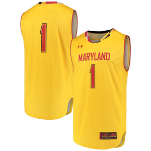 Men's Under Armour #1 Yellow Maryland Terrapins Replica Performance Basketball Jersey