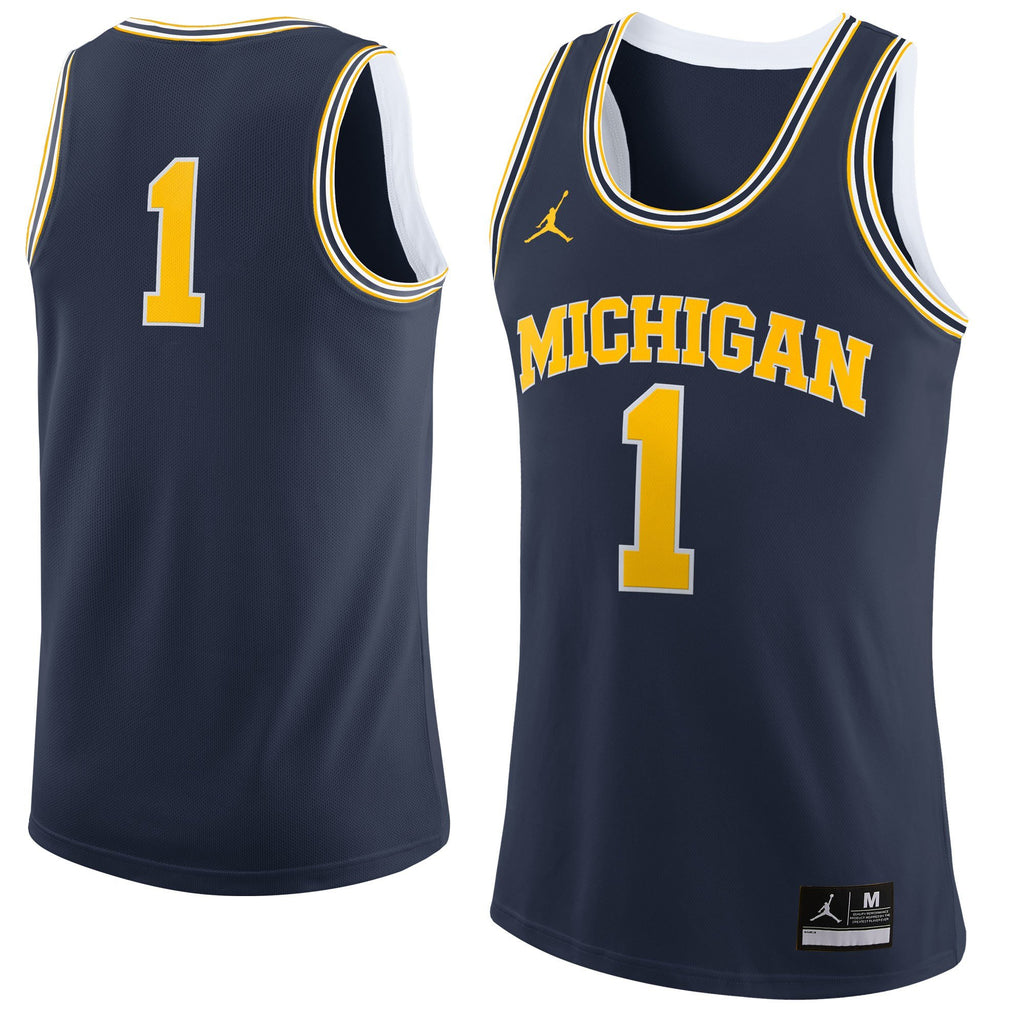 Men's Jordan Brand #1 Navy Michigan Wolverines Replica Basketball Jersey
