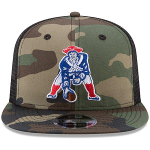 New Era New England Patriots Woodland Camo/Black Throwback Logo Trucker 9FIFTY Snapback Adjustable Hat