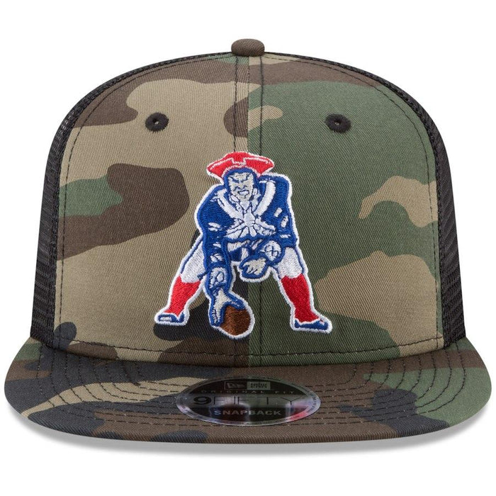 New Era New England Patriots Woodland Camo/Black Throwback Logo Trucker 9FIFTY Snapback Adjustable Hat