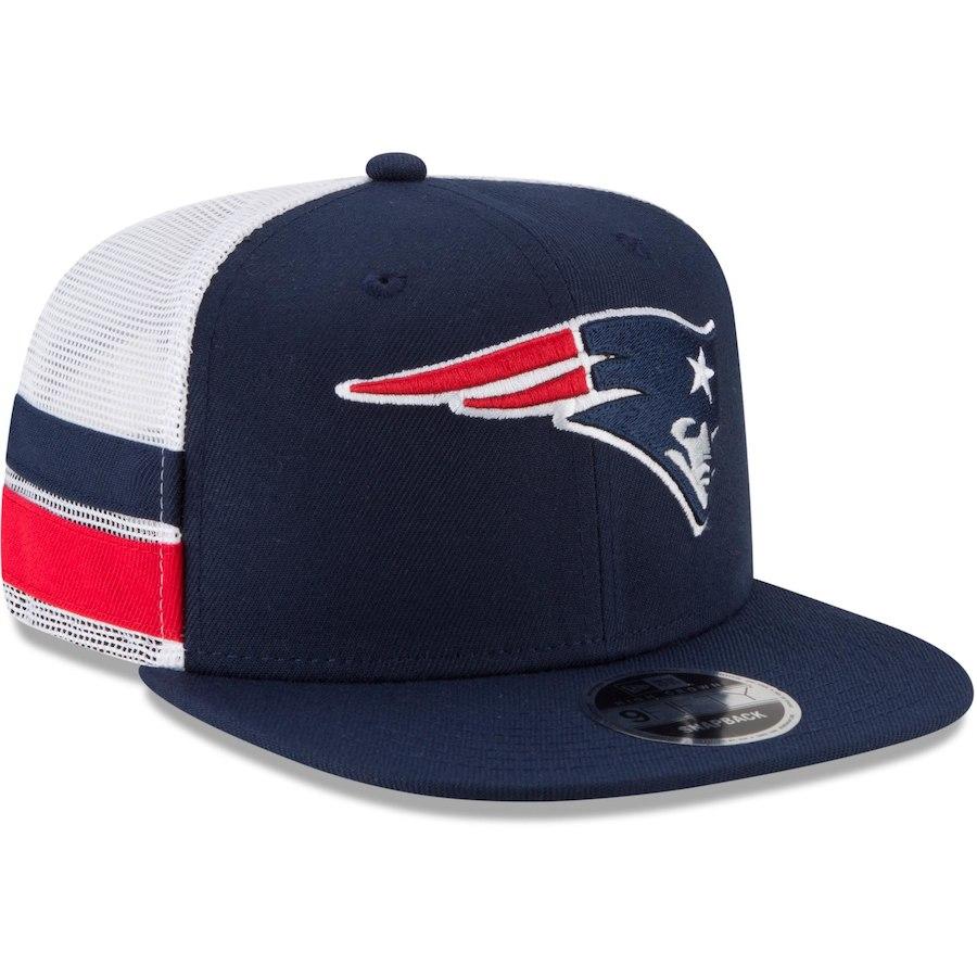 New Era New England Patriots Navy/White Striped Side Lineup 9FIFTY Adjustable Snapback Hat