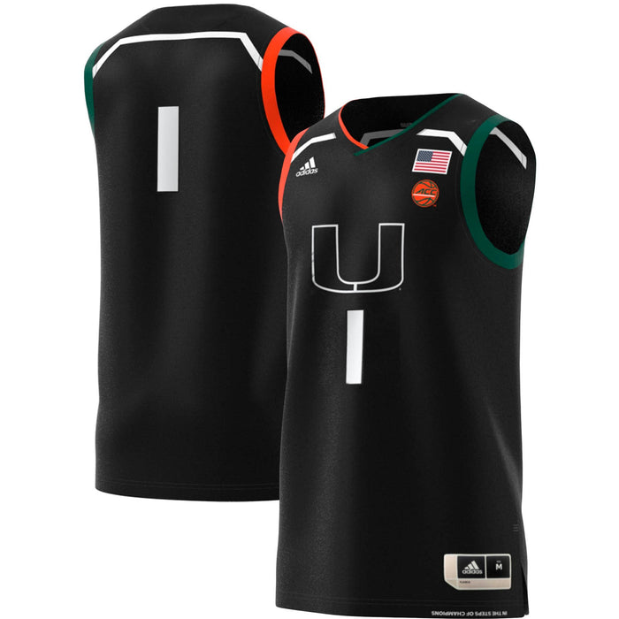 Men's Adidas Black/Green Miami Hurricanes Replica Swingman Jersey