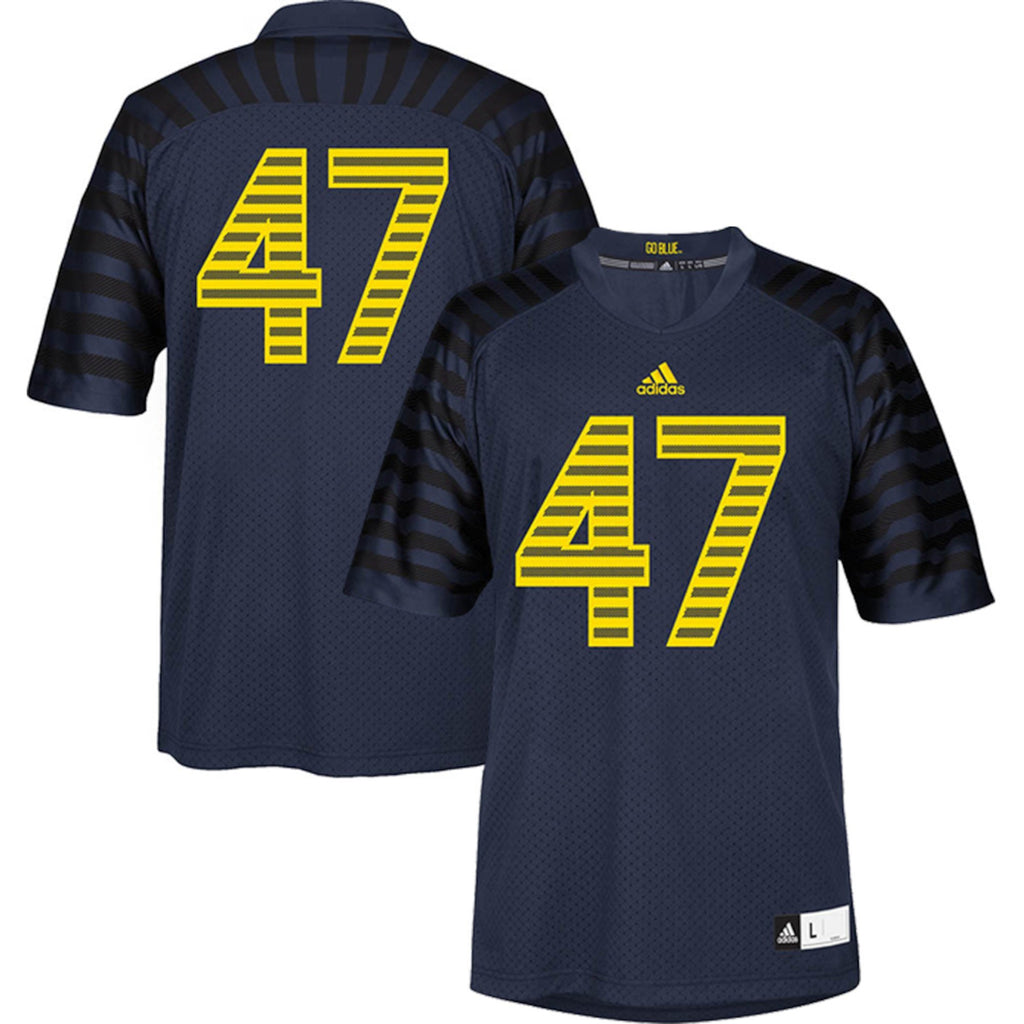 Mens Michigan Wolverines No. 47 Adidas Navy Blue Premier Event Jersey