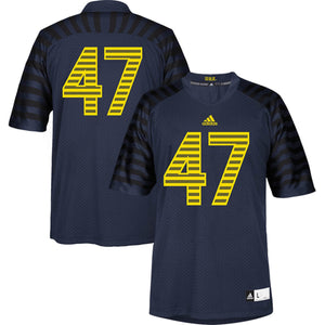Mens Michigan Wolverines No. 47 Adidas Navy Blue Premier Event Jersey