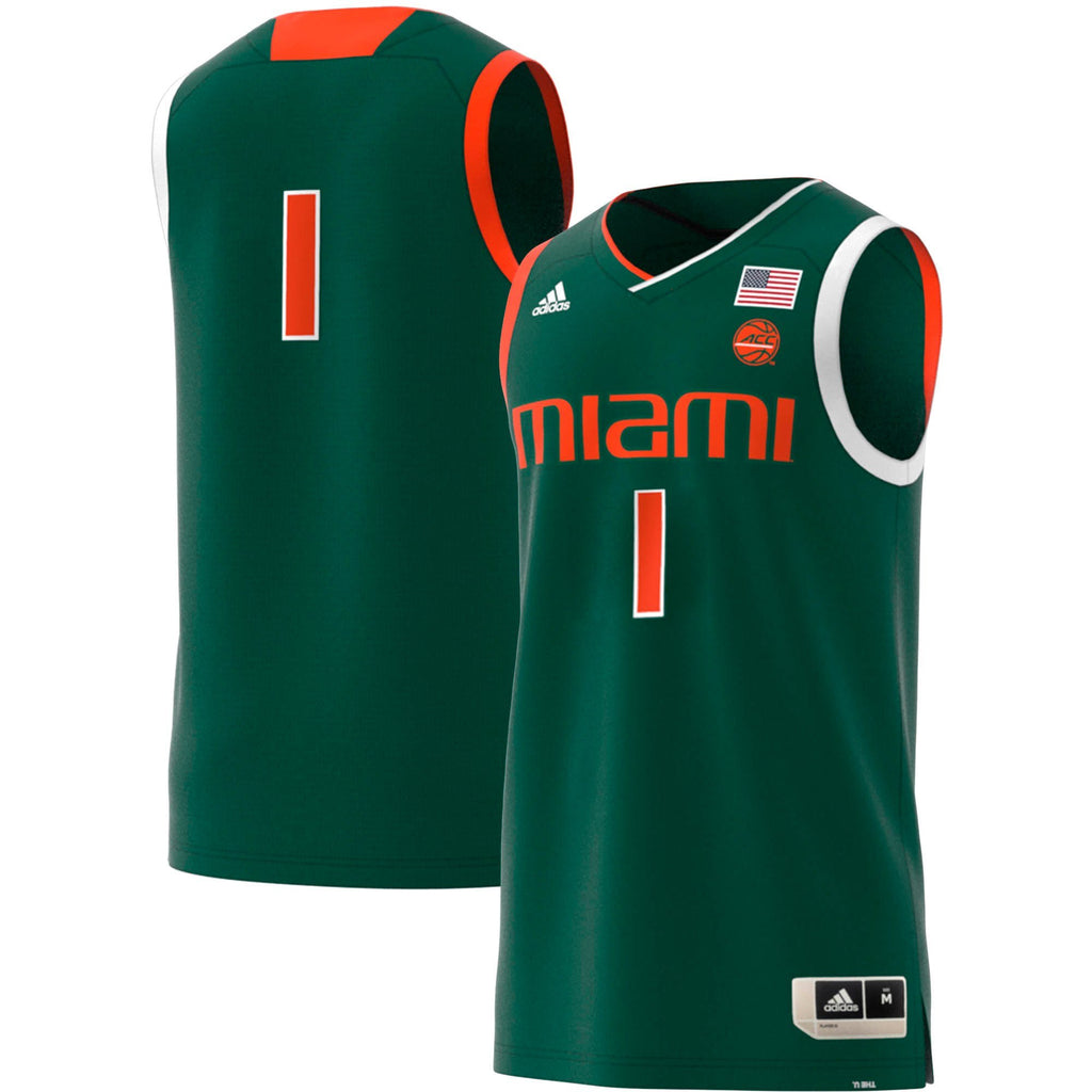 Men's Adidas Black/Green Miami Hurricanes Replica Swingman Jersey