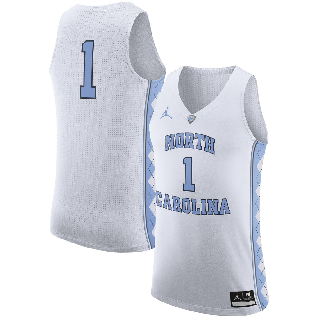 Men's Jordan Brand #1 White/Light Blue North Carolina Tar Heels Authentic On-Court Basketball Jersey