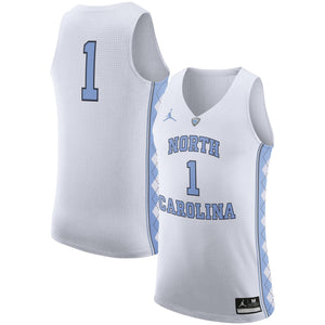 Men's Jordan Brand #1 White/Light Blue North Carolina Tar Heels Authentic On-Court Basketball Jersey