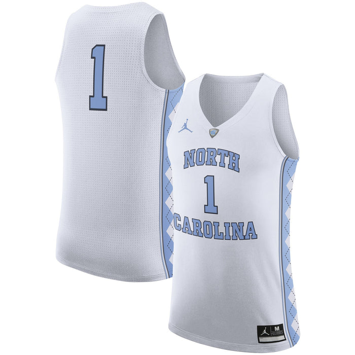Men's Jordan Brand #1 White/Light Blue North Carolina Tar Heels Authentic On-Court Basketball Jersey