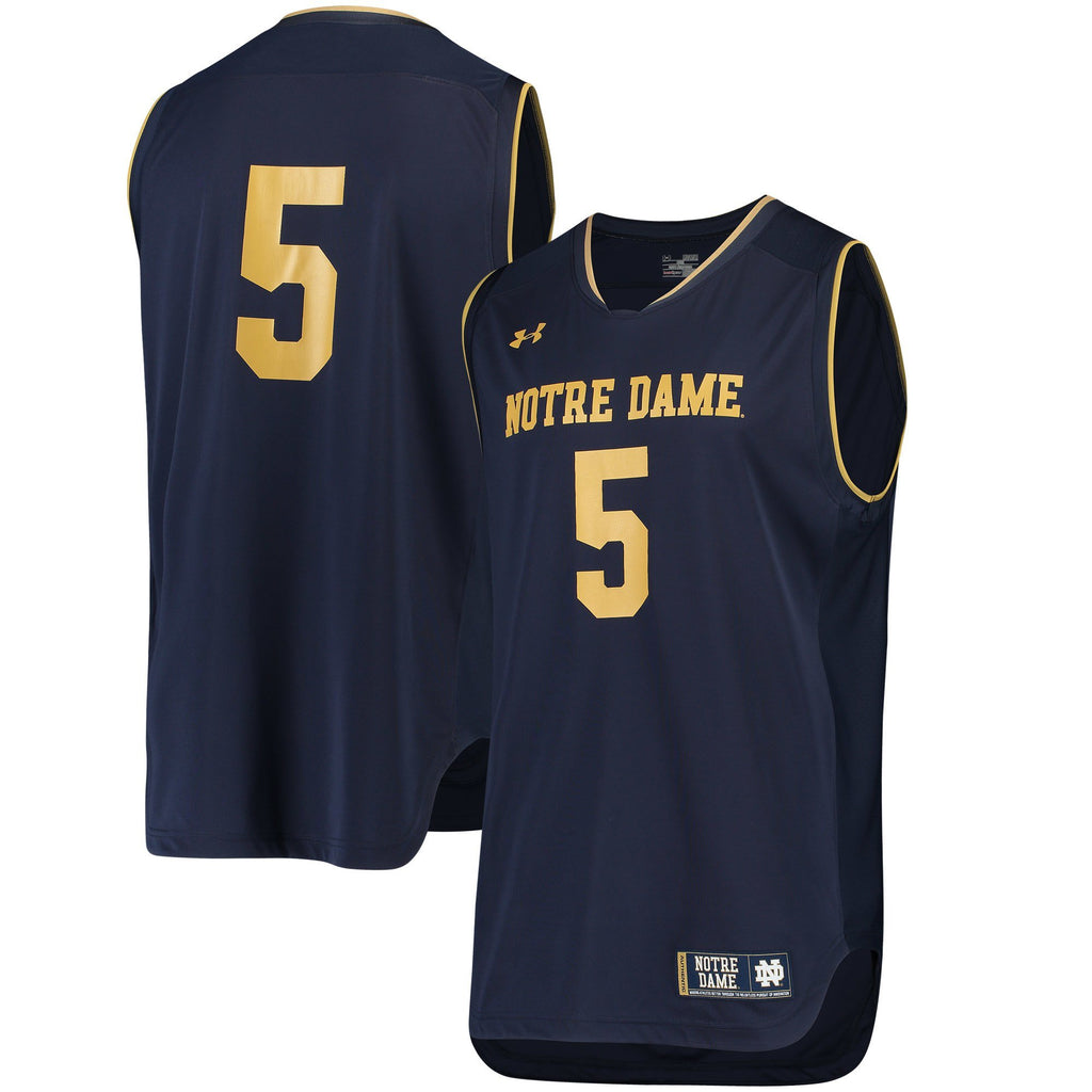 Men's Under Armour #5 Navy Notre Dame Fighting Irish Replica Performance Basketball Jersey