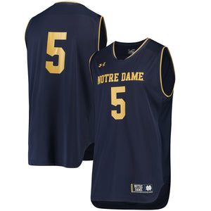Men's Under Armour #5 Navy Notre Dame Fighting Irish Replica Performance Basketball Jersey