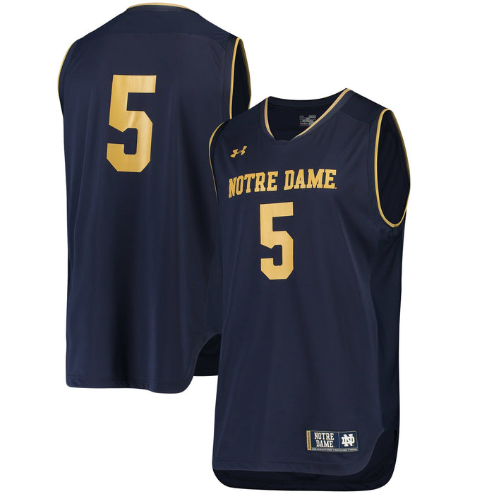 Men's Under Armour #5 Navy Notre Dame Fighting Irish Replica Performance Basketball Jersey