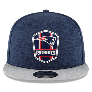 New Era New England Patriots Navy/Heather Gray 2018 NFL Sideline Road Official 9FIFTY Snapback Adjustable Hat