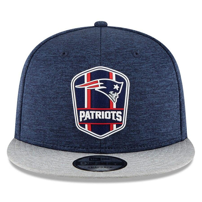New Era New England Patriots Navy/Heather Gray 2018 NFL Sideline Road Official 9FIFTY Snapback Adjustable Hat