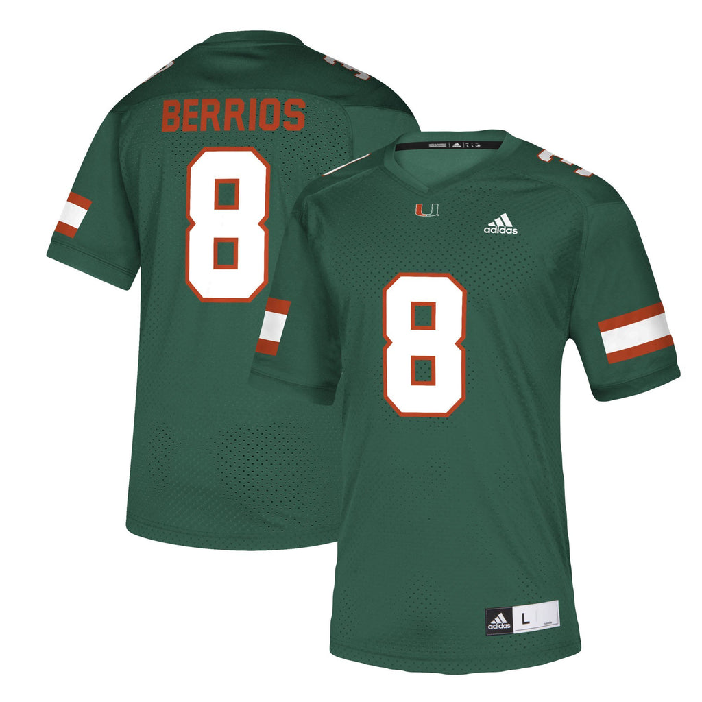 Men's Adidas Braxton Berrios Green Miami Hurricanes NFLPA Alumni Chase Replica Jersey