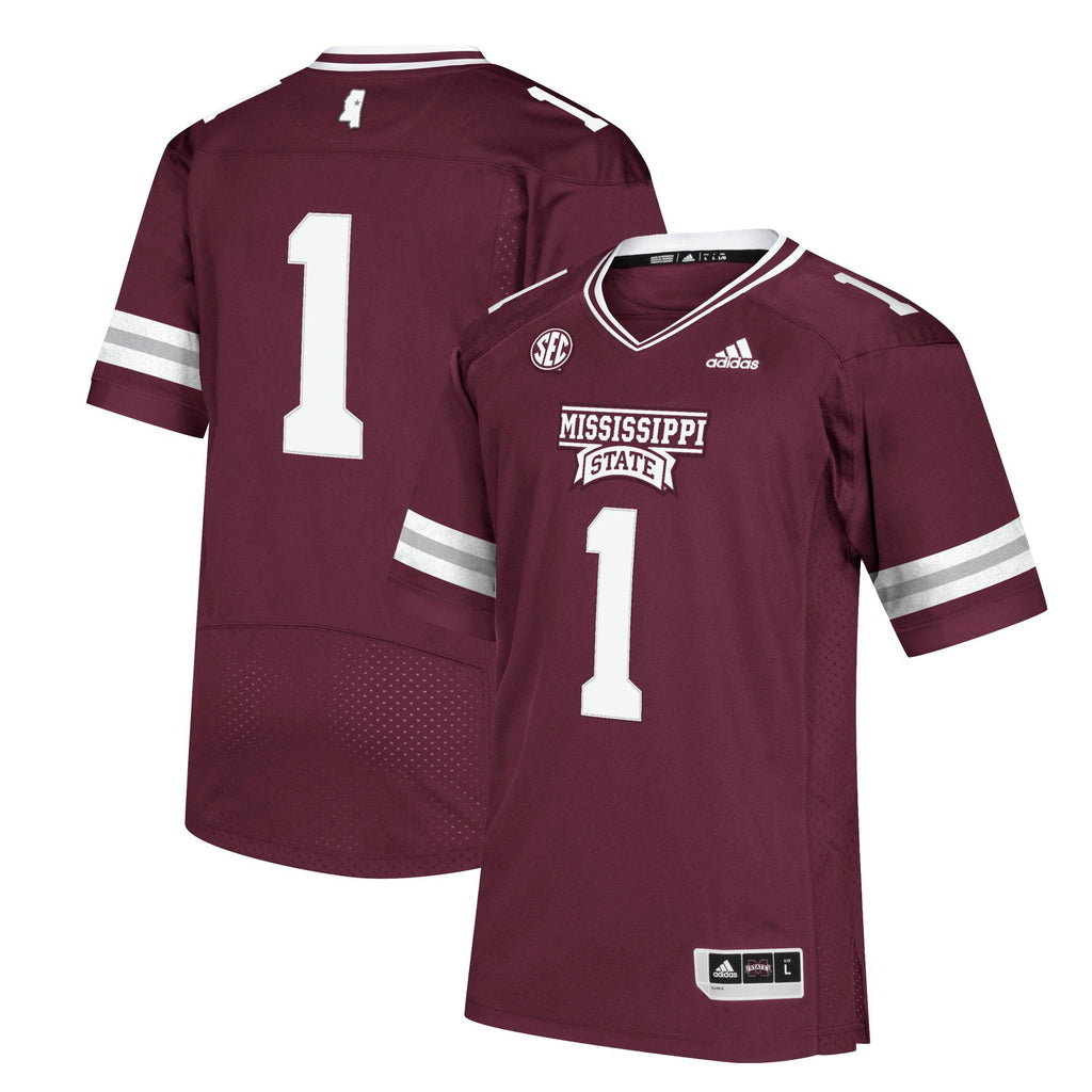 Men's Adidas #1 Gray/Maroon Mississippi State Bulldogs Premier Jersey