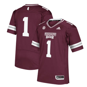 Men's Adidas #1 Gray/Maroon Mississippi State Bulldogs Premier Jersey