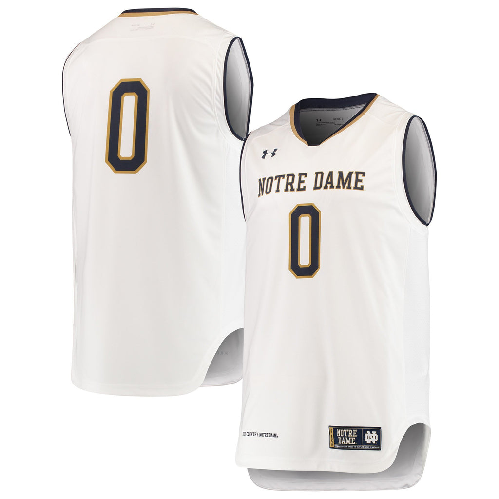 Men's Under Armour White/Navy #0 Notre Dame Fighting Irish Replica Basketball Jerseys