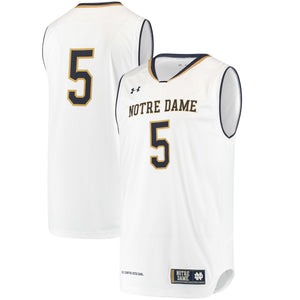 Men's Under Armour #5 White Notre Dame Fighting Irish Replica Performance Basketball Jersey