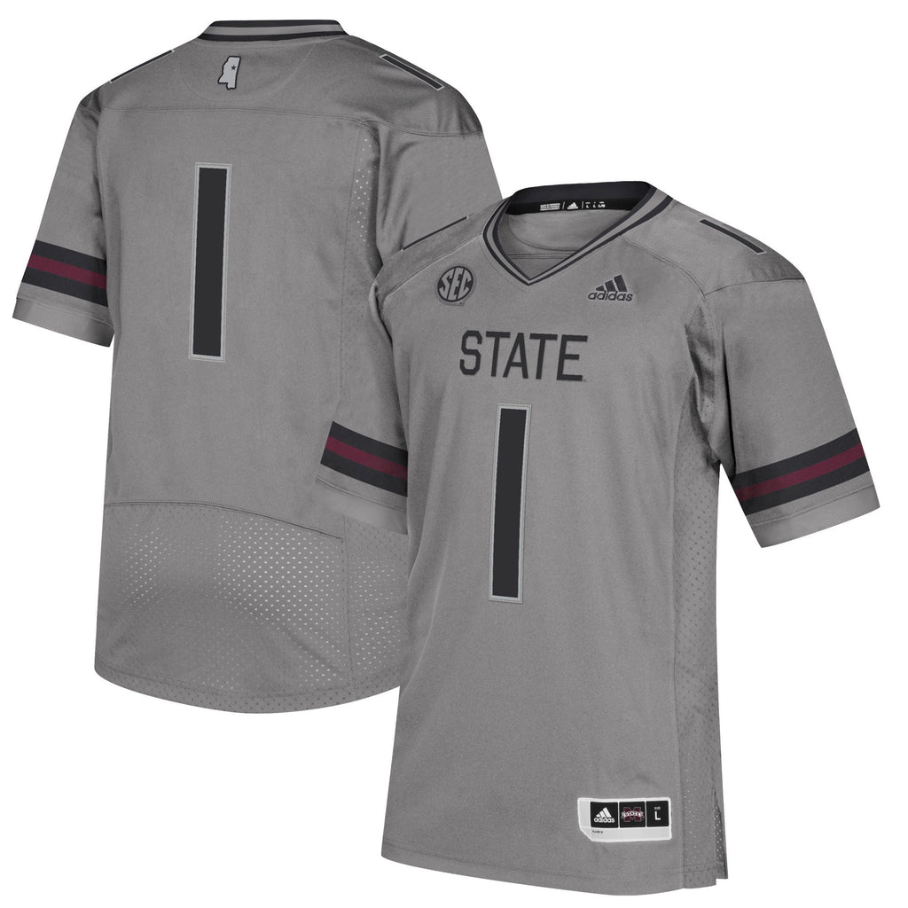 Men's Adidas #1 Gray/Maroon Mississippi State Bulldogs Premier Jersey
