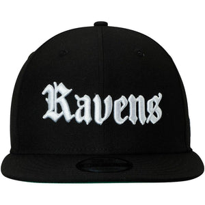 New Era Baltimore Ravens Black Gothic Script 9FIFTY Adjustable Snapback Hat