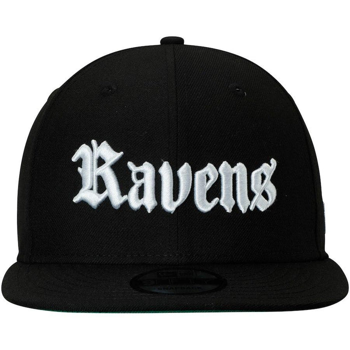 New Era Baltimore Ravens Black Gothic Script 9FIFTY Adjustable Snapback Hat