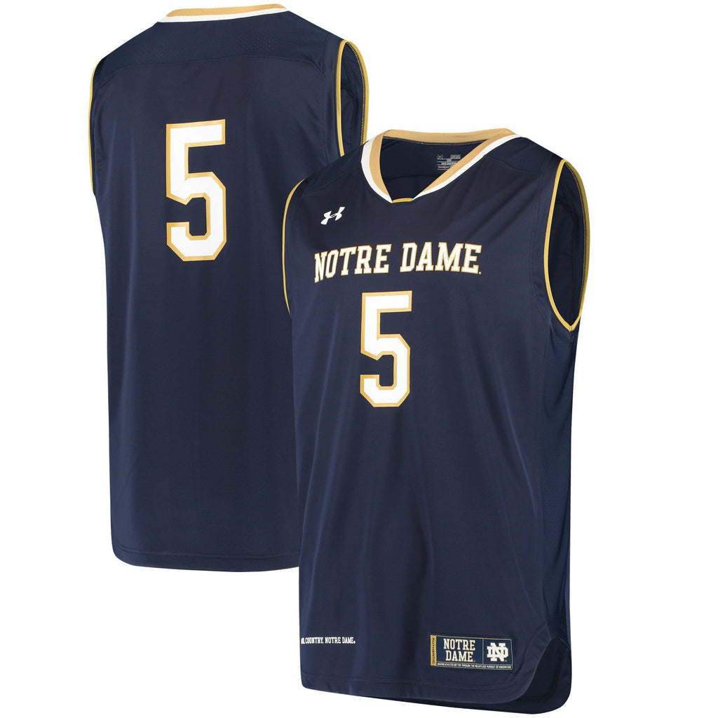 Men's Under Armour #5 Navy Notre Dame Fighting Irish Replica Basketball Jersey