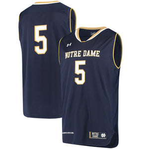 Men's Under Armour #5 Navy Notre Dame Fighting Irish Replica Basketball Jersey