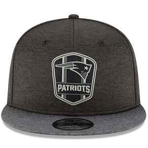 New Era New England Patriots Heather Black/Heather Charcoal 2018 NFL Sideline Road Black 9FIFTY Snapback Adjustable Hat