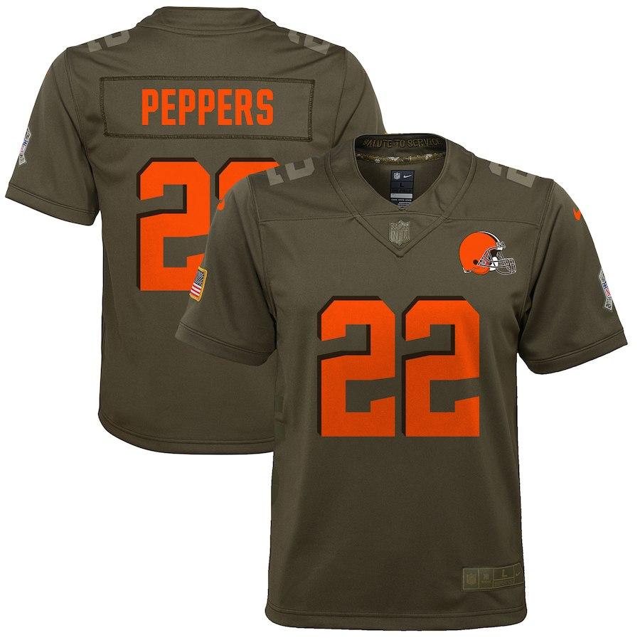 Youth Cleveland Browns Jabrill Peppers Nike Olive Salute to Service Game Jersey