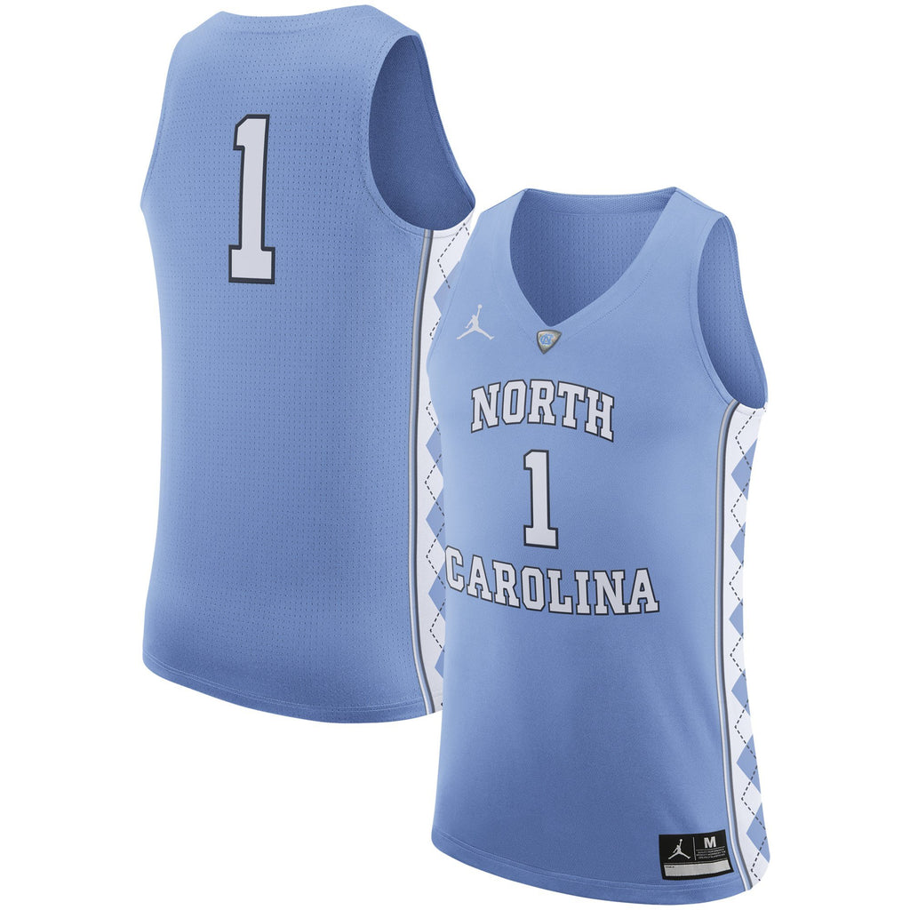 Men's Jordan Brand #1 White/Light Blue North Carolina Tar Heels Authentic On-Court Basketball Jersey