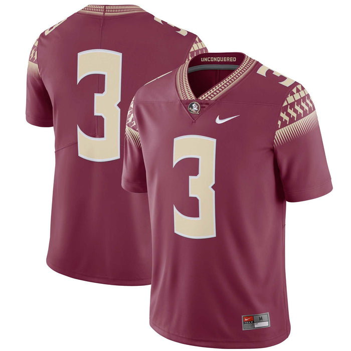 Men's Nike #3 Garnet Florida State Seminoles Limited Jersey
