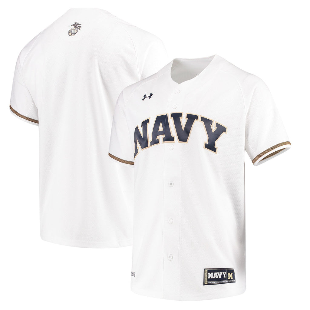 Men's Under Armour White Navy Midshipmen Performance Replica Baseball Jersey