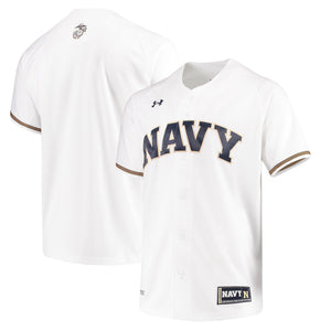 Men's Under Armour White Navy Midshipmen Performance Replica Baseball Jersey