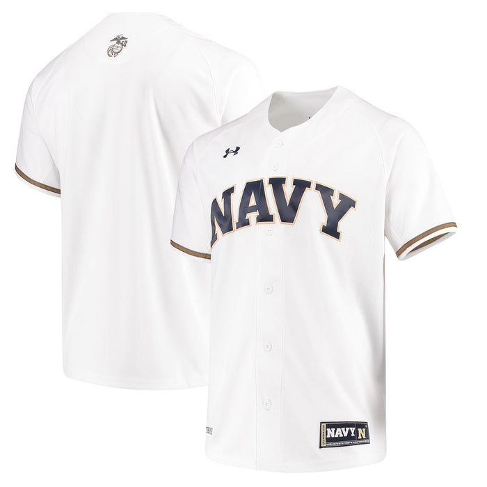 Men's Under Armour White Navy Midshipmen Performance Replica Baseball Jersey