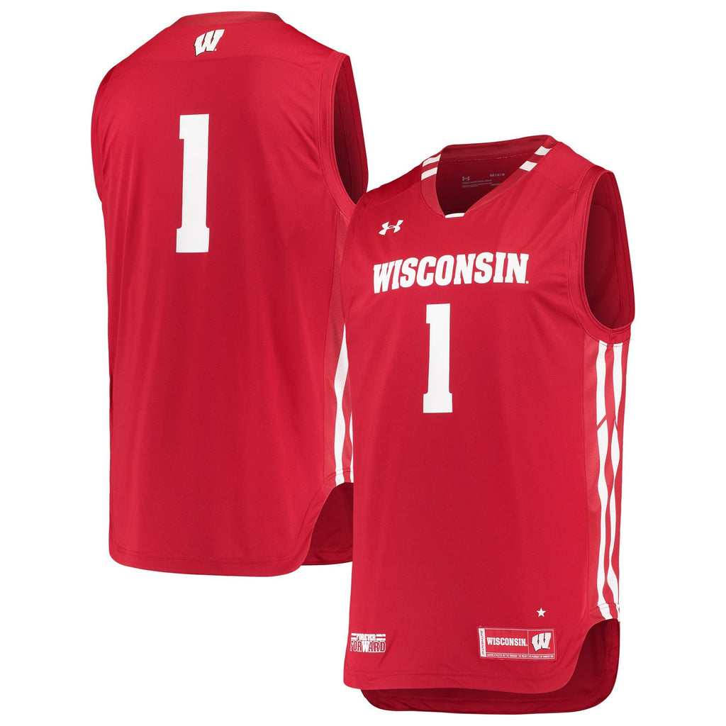 Men's Under Armour White/Red #1 Wisconsin Badgers Replica Basketball Jersey