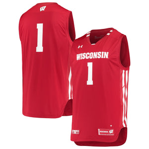 Men's Under Armour White/Red #1 Wisconsin Badgers Replica Basketball Jersey