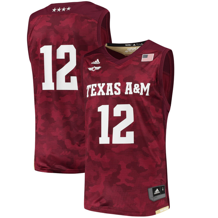 Men's Adidas #12 Maroon Texas A&M Aggies 2017 Armed Forces Replica Jersey