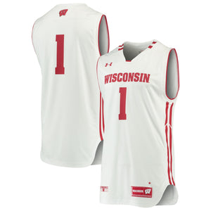 Men's Under Armour White #1 Wisconsin Badgers Replica Basketball Jersey