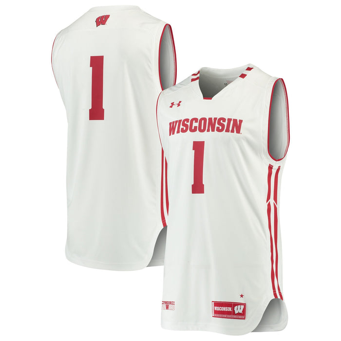 Men's Under Armour White #1 Wisconsin Badgers Replica Basketball Jersey